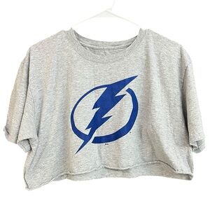 Tampa Bay Lightning Gray Crop‎ Top with Blue Lightning Logo Size XL